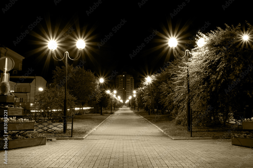 night lane with street lamps