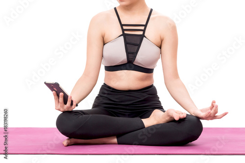 Woman practicing yoga isolated on white background
