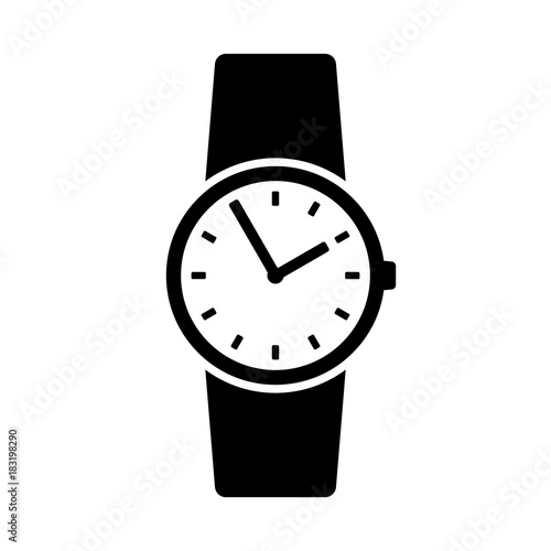 Wristwatch icon. Round shape classic watch on leather band. Vector Illustration