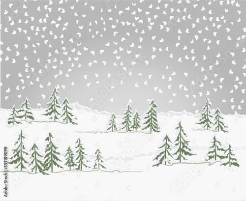 Winter landscape forest with snow christmas theme natural background vintage vector illustration editable hand draw