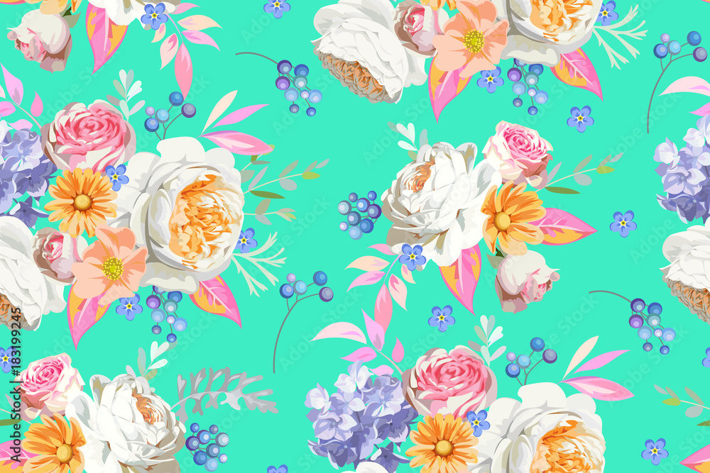 Foto auf Acrylglas mit Nettes nahtloses mit Blumenmuster 2 #183199245