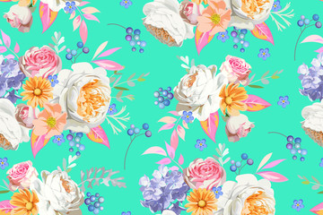 Sierkussen Turquoise patronen Schattig naadloos bloemenmotief pastel  © Maria