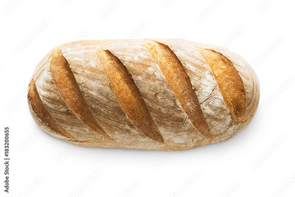 Baguette loaf with checkered crust isolated Baguette loaf with checkered crust isolated
