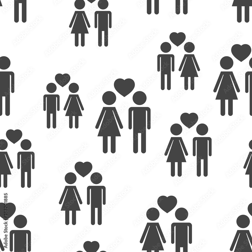 Men and woman with heart seamless pattern background. Business flat vector illustration. Love sign symbol pattern.