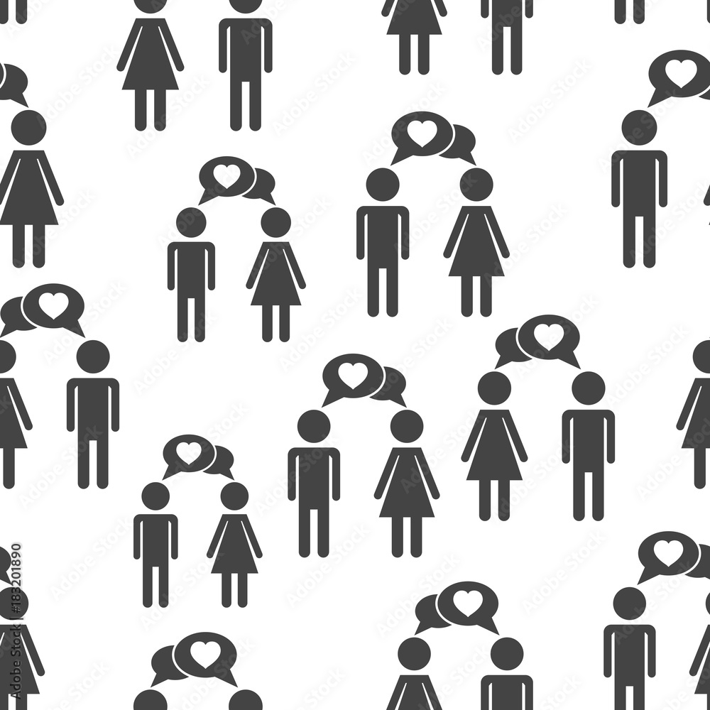 Men and woman with heart seamless pattern background. Business flat vector illustration. Love sign symbol pattern. Men and woman with heart seamless pattern background. Business flat vector illustration. Love sign symbol pattern.