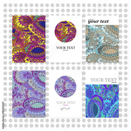 Set of cards with abstract fantasy floral background.