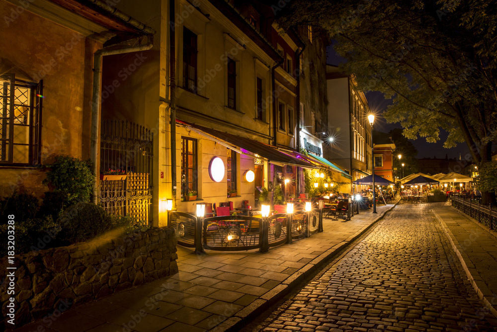 Fototapeta premium Jewish Quarter of the Kazimierz district in Krakow at night, Poland