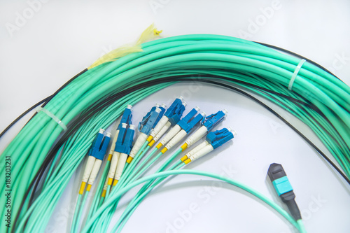 Fototapeta fiber optic pigtail patchcord connectors on white background