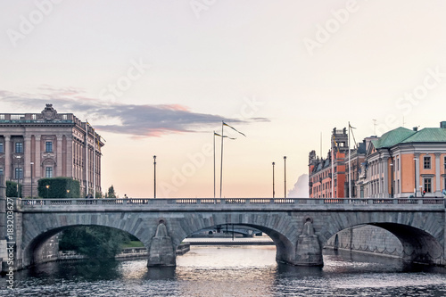 Canvas Print cityscape of bridge at royal palace in Stockholm