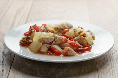 braised chicken fillet with squash and bell pepper