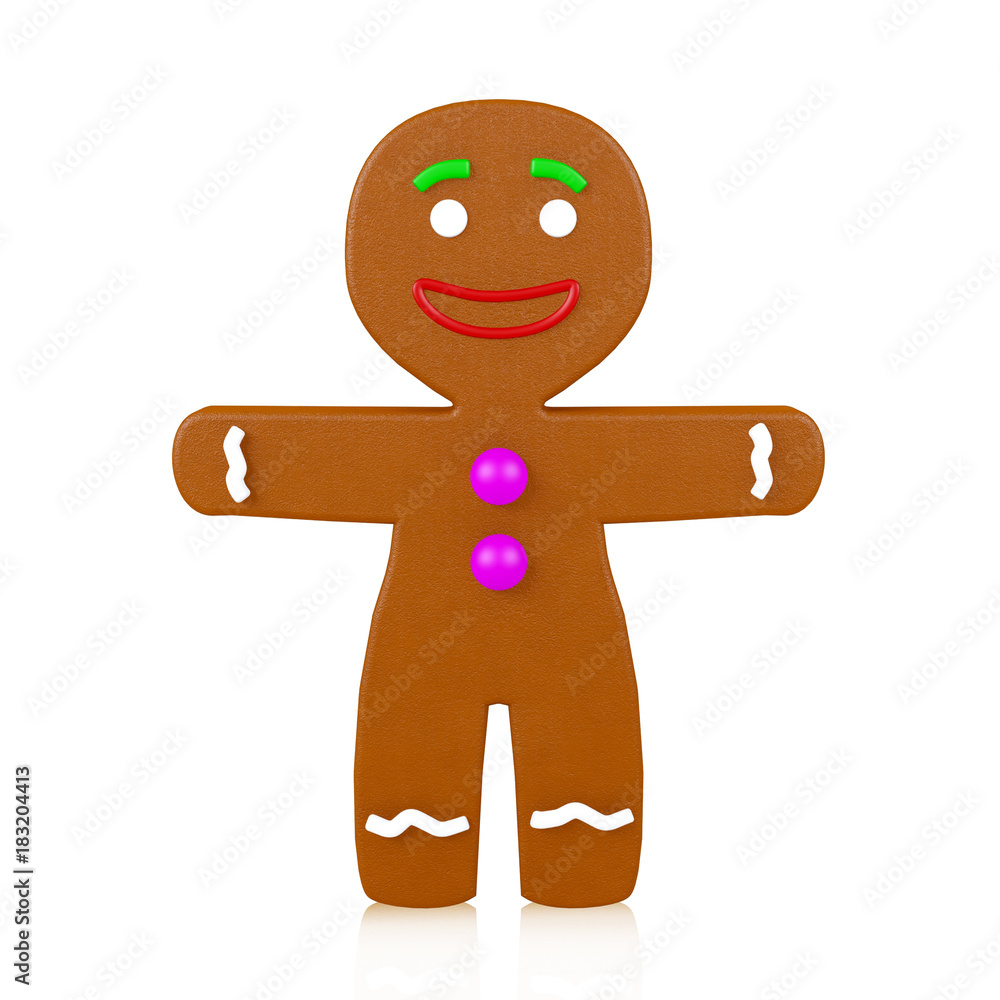 Obraz premium Gingerbread man isolated on white background, 3D rendering