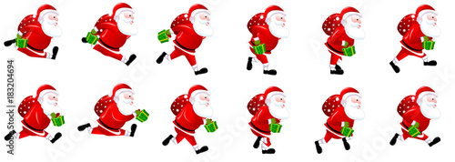 Santa Claus Running Animation with Gifts bag sprite sheet, Christmas Gifts,  Run cycle, Loop animation