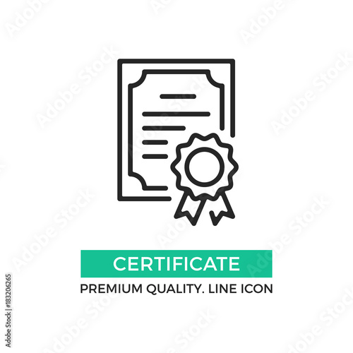 Vector certificate icon. Achievement, award, grant, diploma concepts. Premium quality graphic design elements. Modern sign, linear pictogram, object, outline symbol, simple thin line icon