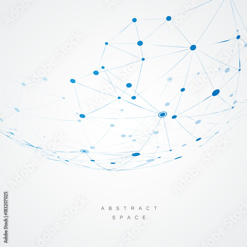 Abstract design with blue compound lines and dots. Vector connect background