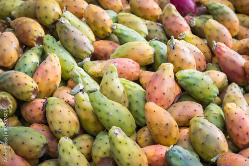 Prickly pears of the variety called bastardoni on the table of a street seller in Catania, Italy. photo