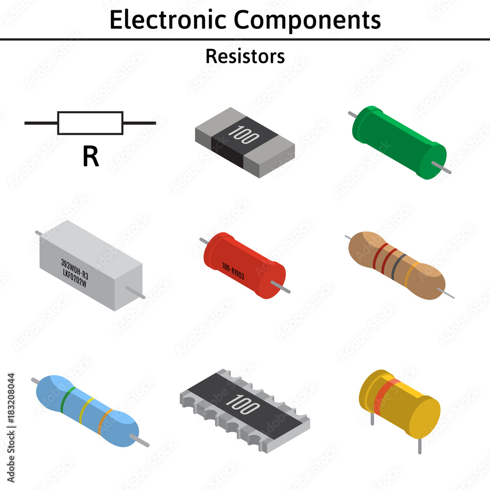 Vector set of izometric electronic components. Collection of