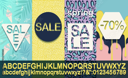 Sale spring Modern banner template for social media and mobile apps. Fashionable alphabet Creative sale graphic. Spring background for sale poster. Easy editable for design.