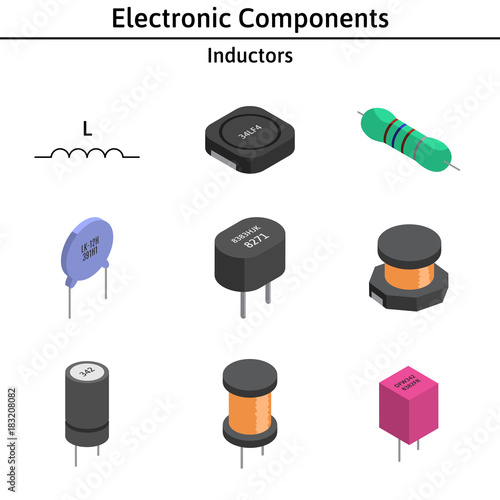 Vector set of izometric electronic components. Collection of inductors.