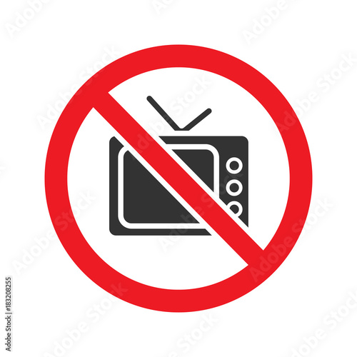 Forbidden sign with TV-set glyph icon