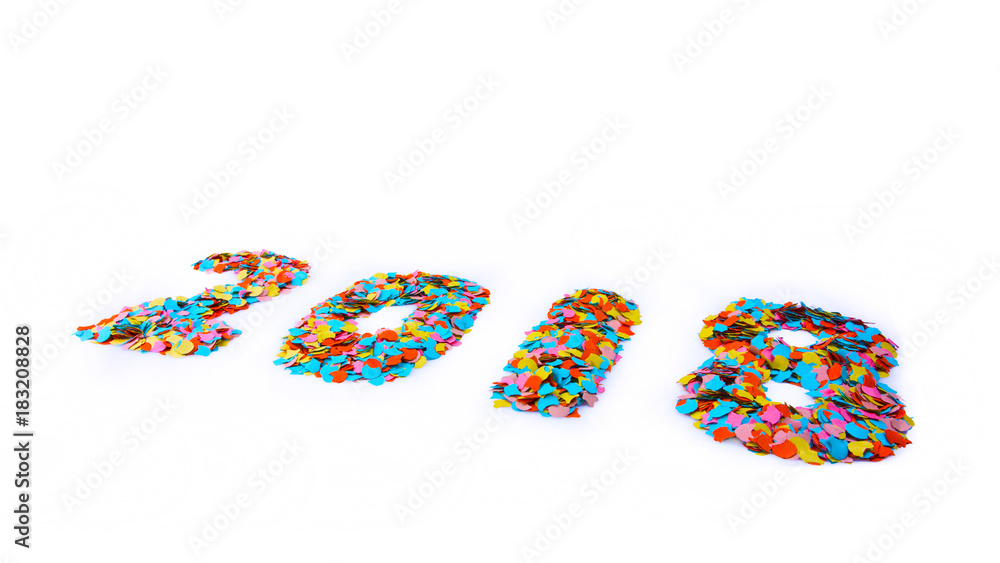 New Year - Confetti numbers 2018 - Front view - Isolated on white background