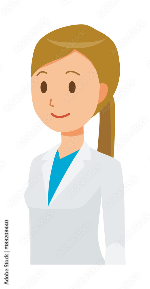 A woman doctor wearing a white suit is facing diagonally A woman doctor wearing a white suit is facing diagonally