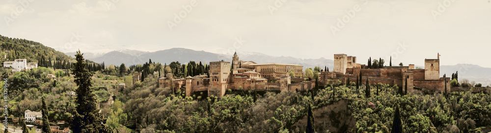 Alhambra, old Arabic palace and fortress complex. Granada, Spain
