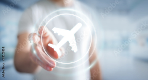 Businessman booking his flight with modern digital application 3D rendering