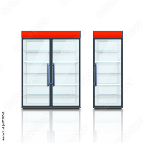 pair commercial fridges with red boards