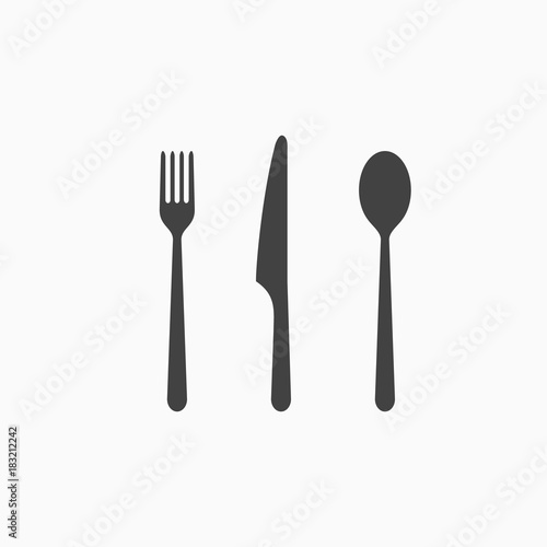 Set of fork, spoon and knife monochrome icon. Vector illustration.