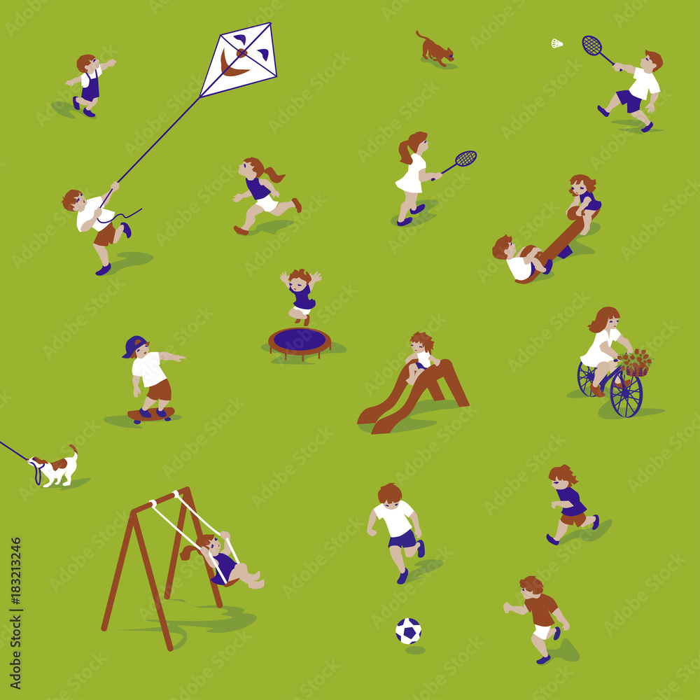 Vector Illustration of children playing at the children's playground. Characters set.