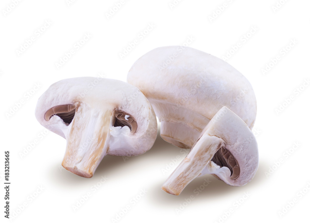 Champignons are isolated on a white background Champignons are isolated on a white background