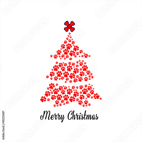 Colorful paw print christmas greeting card vector illustration
