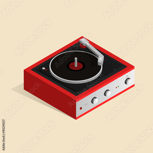 Isometric image of a gramophone in a retro style.