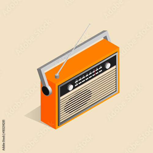 Isometric image of an old retro radio.