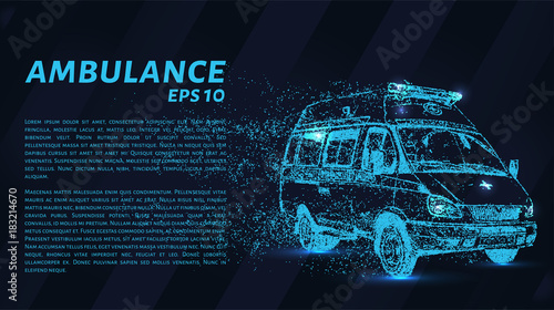 Ambulance of particles. Ambulance on a dark background. Vector illustration
