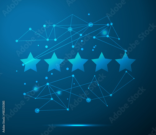 Vector five stars blue background with lines, dots, technology concept photo