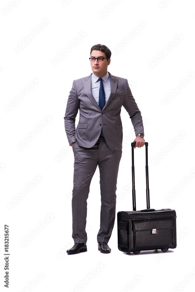 Young man during business travel isolated on white Young man during business travel isolated on white