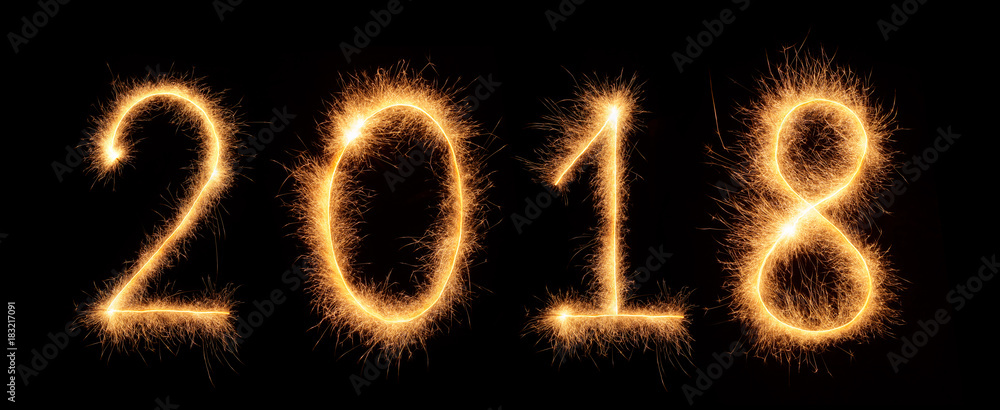 2018 number drawn with bengali sparkles isolated on black 2018 number drawn with bengali sparkles isolated on black