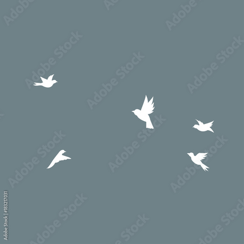 Vector illustration of two cartoon doves flying isolated on white background