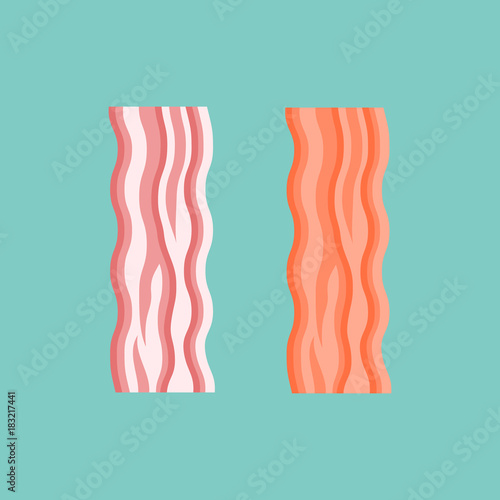 Fresh and fried bacon strips isolated on background. Flat style vector illustration.