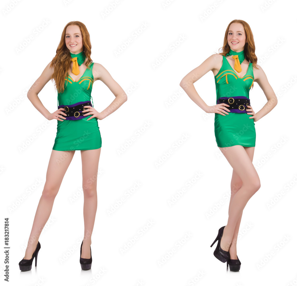 Young sexy girl in green dress isolated on white Young sexy girl in green dress isolated on white