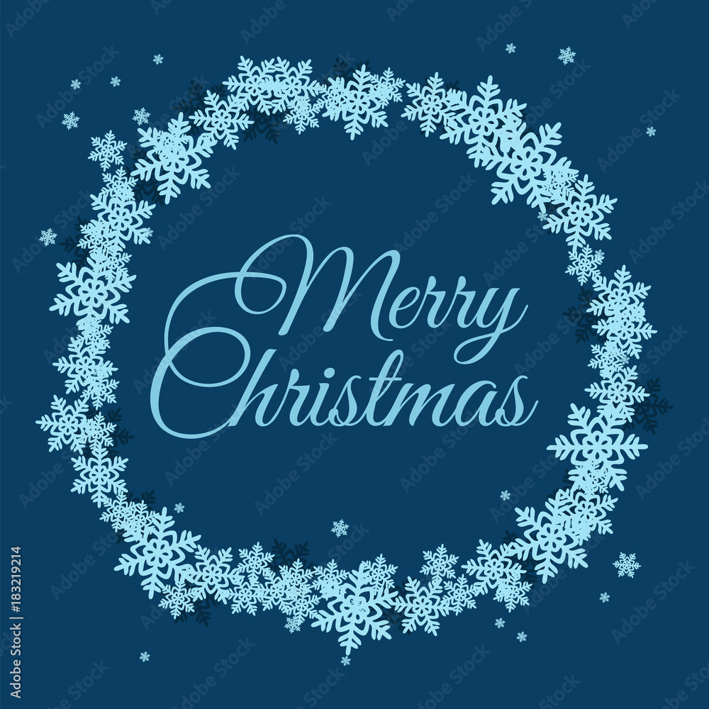 Christmas banner template with snowlakes border on dark blue background. Vector illustration.