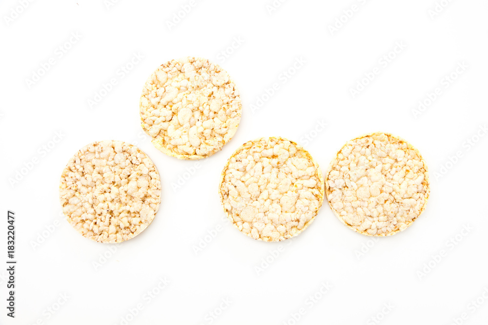 Round corn cakes/ crackers, on white background. Round corn cakes/ crackers, on white background.