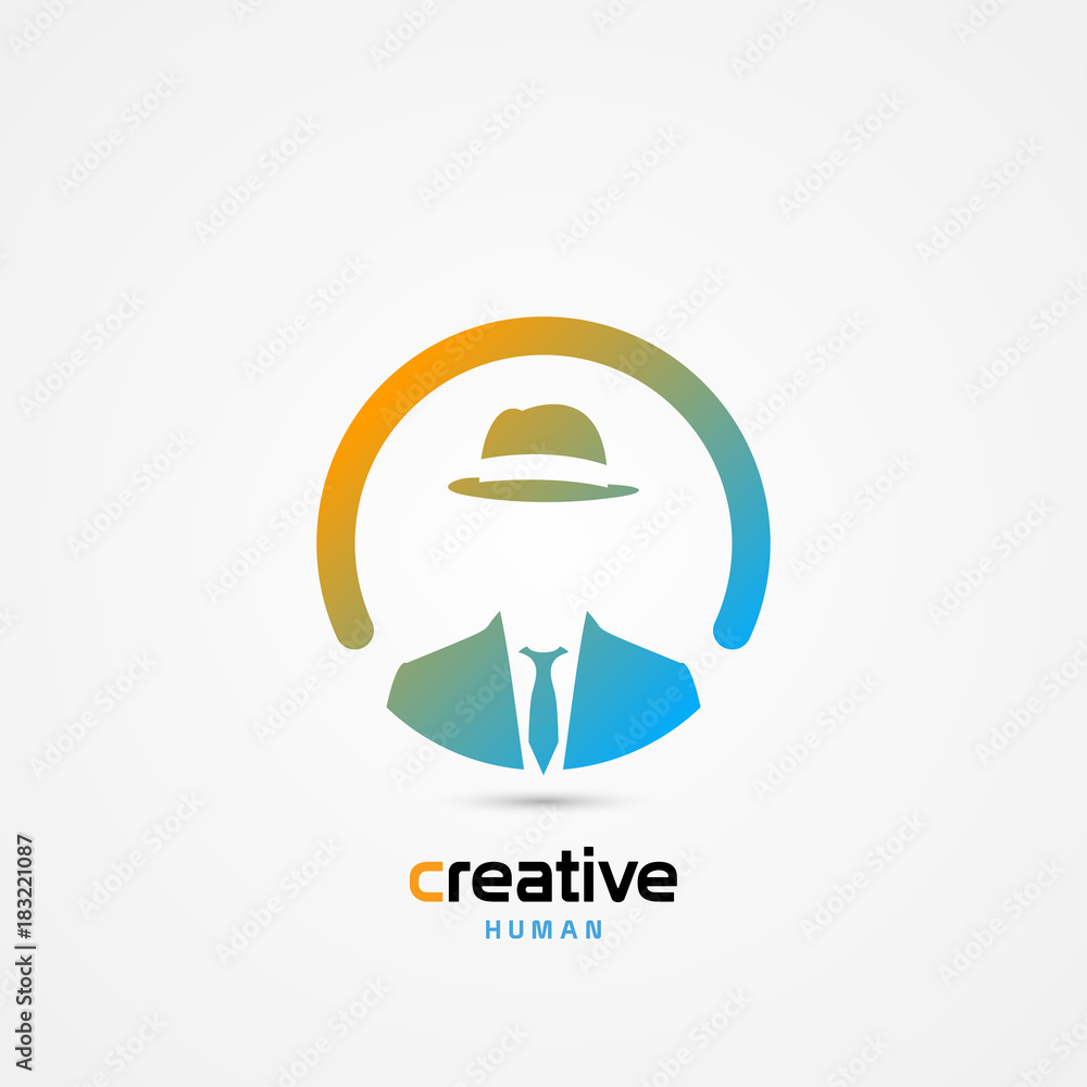 Creative human. Businessman in suit. Man with hat Creative human. Businessman in suit. Man with hat