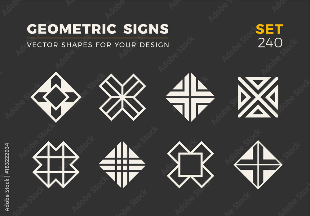 Set of eight minimalistic trendy shapes. Stylish vector logo emblems for Your design. Simple geometric signs collection. Set of eight minimalistic trendy shapes. Stylish vector logo emblems for Your design. Simple geometric signs collection.