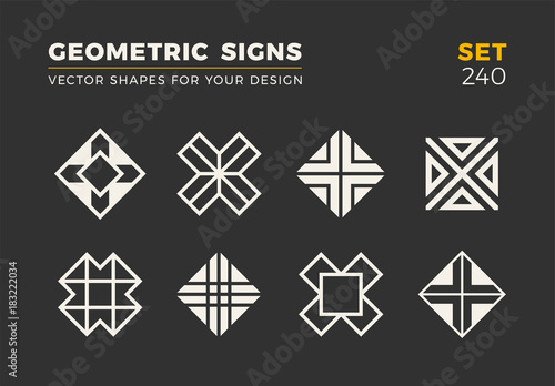 Set of eight minimalistic trendy shapes. Stylish vector logo emblems for Your design. Simple  geometric signs collection.