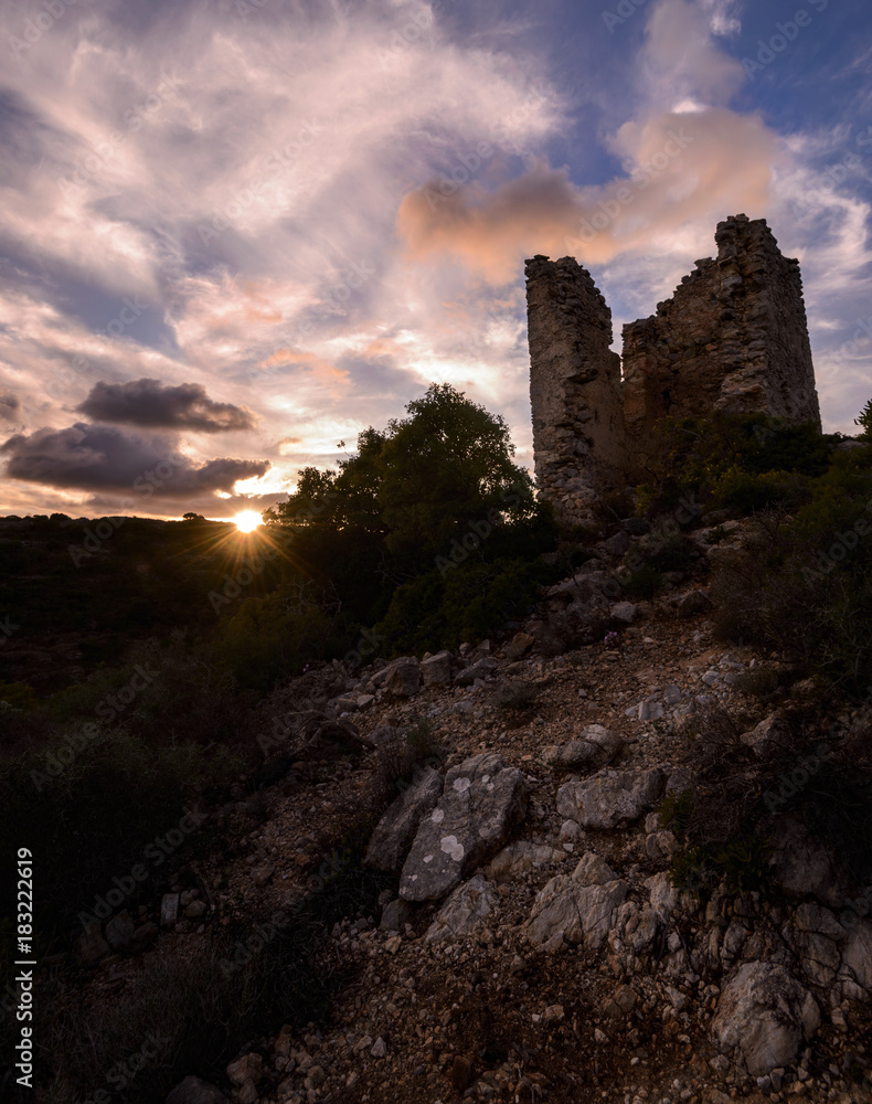 Tower at Sunset, Kythira, Cyclades, Ionan, Mediterranean, Greece, Europe.