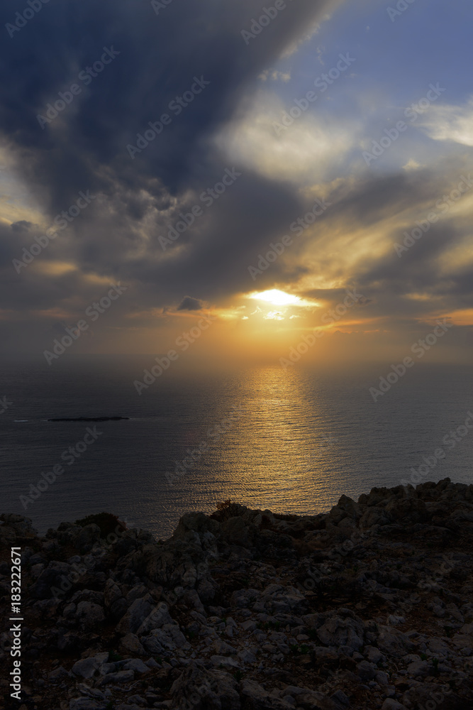 Amazing Shaft of Light, Kythira, Cyclades, Ionan, Mediterranean, Greece, Europe. 