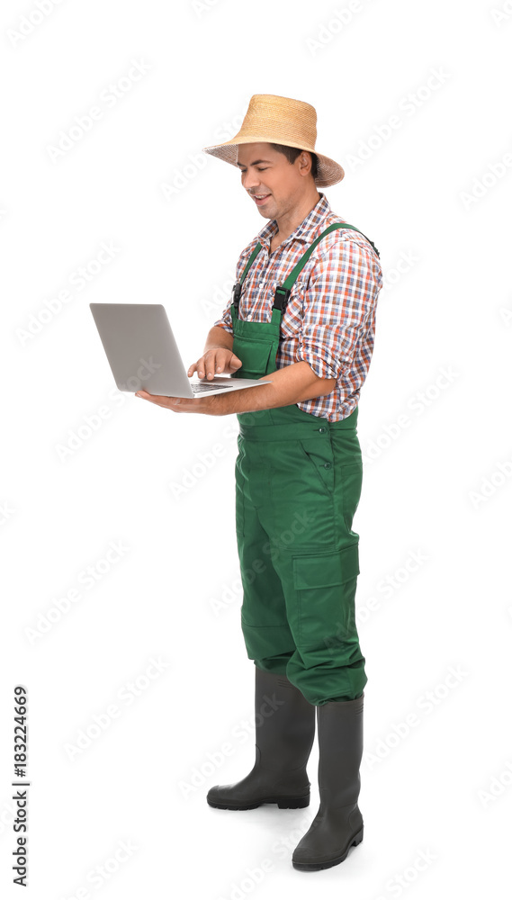 Agronomist with laptop on white background Agronomist with laptop on white background