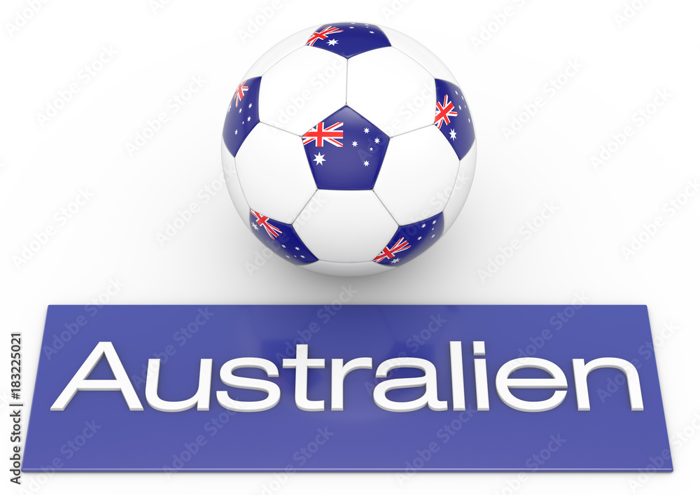 Fußball mit Flagge Australien, deutsche Version 2, 3D-Rendering Fußball mit Flagge Australien, deutsche Version 2, 3D-Rendering
